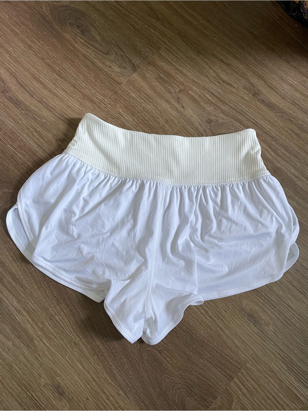 Free People Movement Carpe Diem White Ribbed Waist Athletic Running Shorts